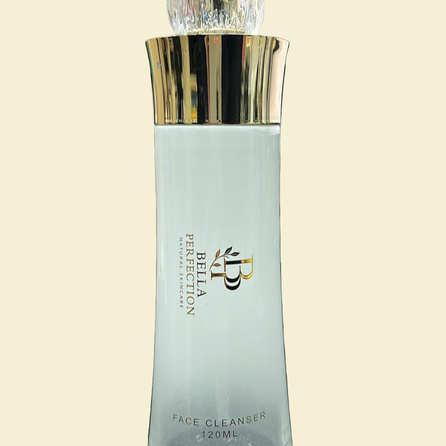 Skincare product bottle on a desk with office background