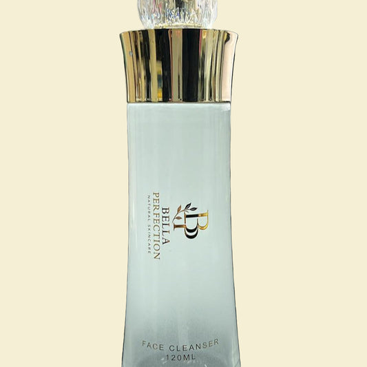 Skincare product bottle on a desk with office background